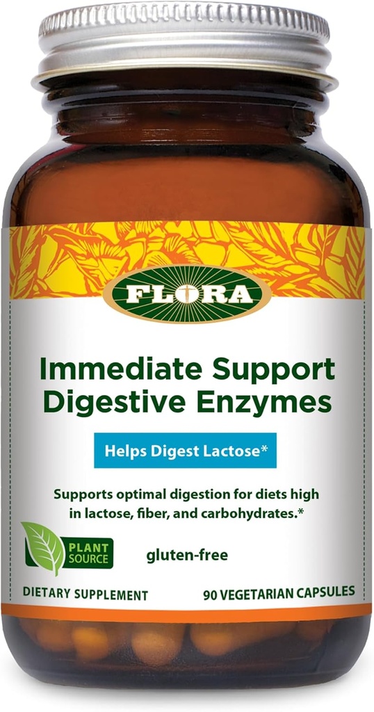 Udo 's Choice Flora - Okamžitá podpora trávicí enzymy - Podporuje laktózu Digestion, Bloating, Heartburn & Gas - Obsahuje 7 enzymů - Bezlepkové - 90 Vegetariánské kapsle