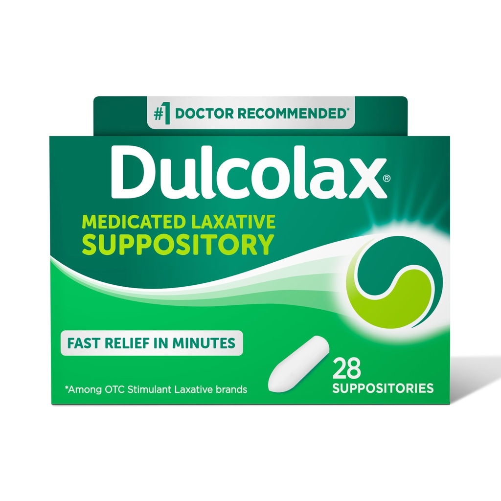 Dulcolax Stimulant Laxative Medicated Suppositors, Predictable & Effective Constossion Relief, Bisacodyl 10 mg, 28 Počet, Stimulační Laxativa