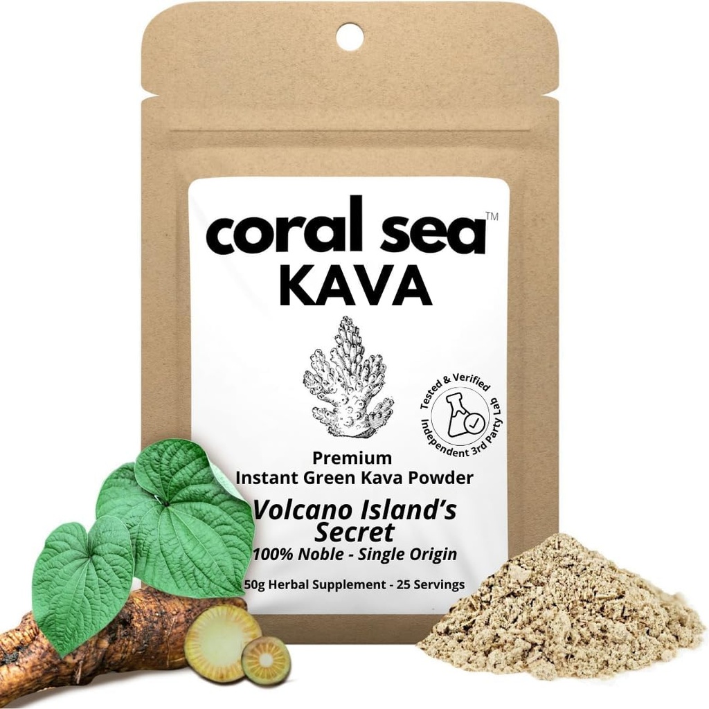 Instant Kava Kava Drink Tea Powder Vanuatu Noble Kava Root - Nootropic Drink Mix Quick Pocket Sized Caffeine Free Authentic Bitter Flavor - Volcano Island Secret 25 Služeb