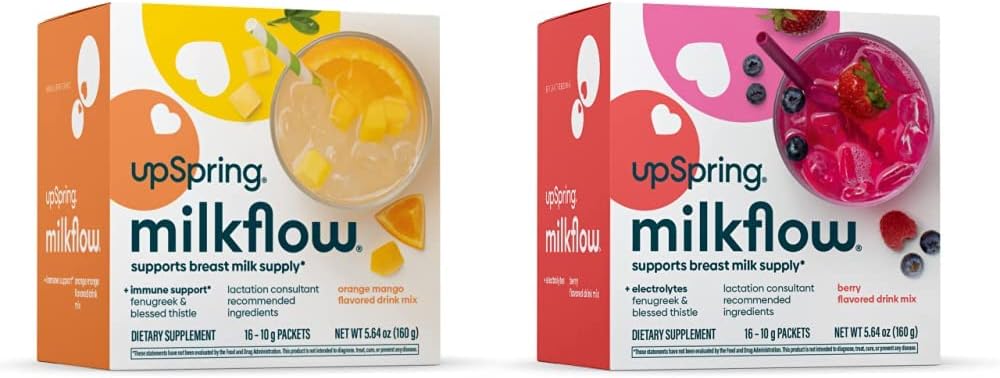 UpSpring Milkflow Electrolyte Kojení Supplement Drink Mix s Fenugreek current 124; Berry a Orange Mango Flavor current 124; Doplněk k laktaci na podporu zdraví prsní mléko dodávky a obnovení elektrolyty *