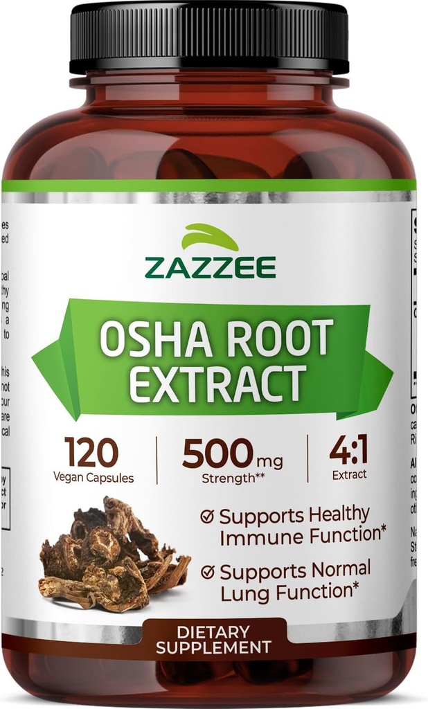 Zazzee OSHA Root 4: 1 Extract, 500 mg Síla, 120 Vegan Kapsle, 4 Měsíční dodávky, Koncentrované a standardizované 4X Extract, 100% Vegetarian, Ligusticum porteri, All- Natural a Non- GMO