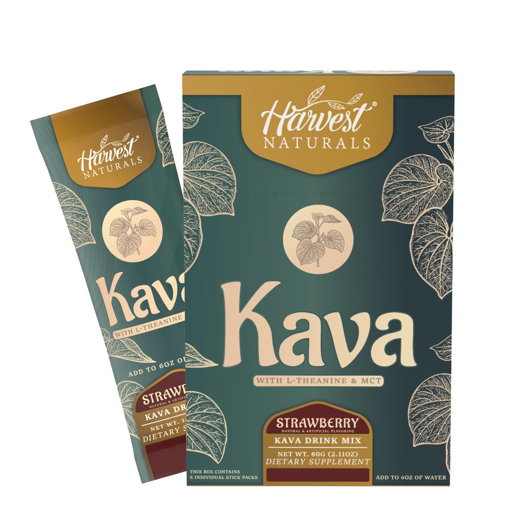 Kava Extrakt s L- Theanine & MCT Drink Mix 124; Jahodový Flavor 124; On- The- Be- Sticks Přidat do vody 124; 6 Sticks (6 Servings)
