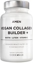 Amen Plant- Based Vegan Collagen Builder Supplement - Organic Whole Foods, Lutein, Vitamin C, Biotin, Lysin, Proline Collagen Boosters - Organic Cranberry, Lemon, Jahoda - Jednou denně - 30 Kapsle