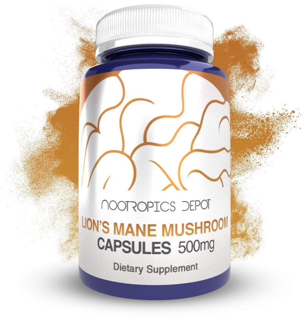 Nootropics Depot Lions Mane Houbová Kapsle 124; 500mg Tobolky 124; 60 Počet 124; Hericium erinaceus Tobolky 124; Celý ovocný Tělo Houba Extract 124; Příplatek na zdraví mozku 124; Neuroprotective + Boosts Mood