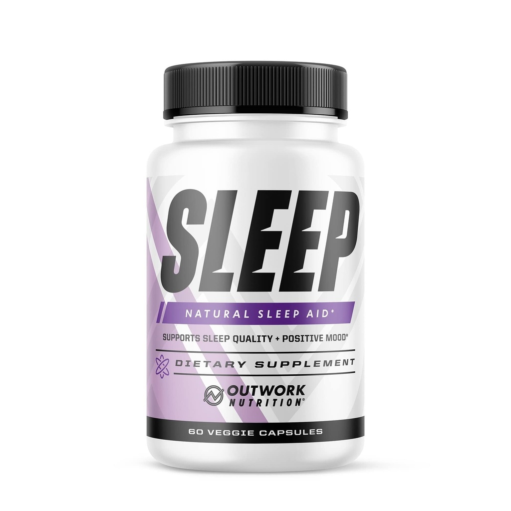 Outwork Nutrition Sleep Aid - Přírodní melatonin, L- Theanine, Saffron Extract - Spánkové doplňky pro dospělé - Zvýšení kvality spánku a času, Zvyšuje pozitivní nálada - 60 Veg Kapsle (Ne žvejkačky)