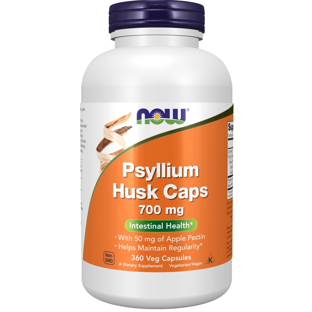 Nyní Potraviny doplňky, Psyllium Husk Caps 700 mg s 50 mg Apple Pectin, střevní zdraví *, 360 Veg Kapsle