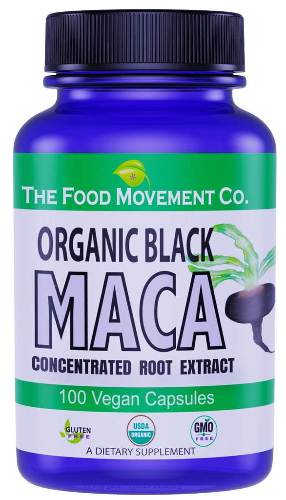 POTRAVINÁŘ CO. Black Maca 500mg 60 Kapsle - Organic, Non- GMO, Vegan, Gluten Free- Black Maca Root Supplement pro celý tělo Wellness