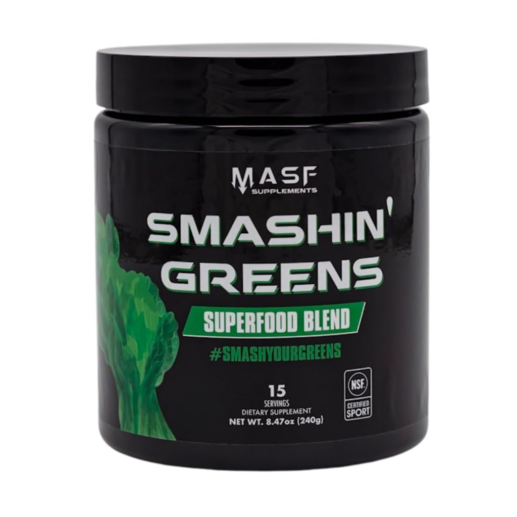 MASF doplňky Smashin 'Zelená Superfood Organic Blend - 15 Služeb - Zvýšení energie, imunitní podpora, stravovací zdraví s organickou pšeničnou travou, Spirulina, Chlorella - NSF Certified