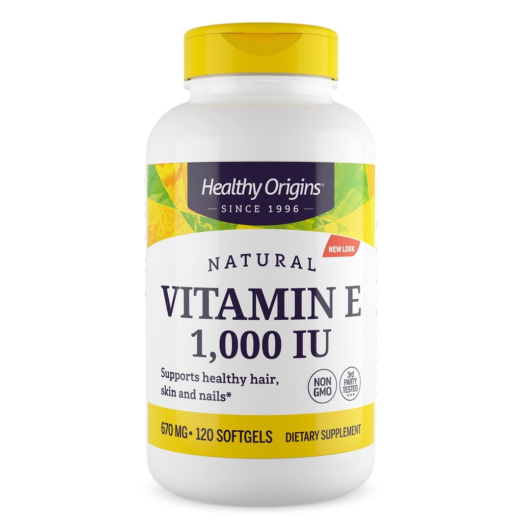 Zdravý původ Vitamin E, 1000 IU (přírodní) Smíšené Tokoferoly - Vitamin E dodatek - Gluten- Free & Non- GMO kůže, vlasy a nehty Vitamin - 120 Softgels