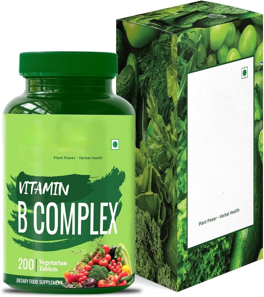 Komplex vitaminu B 100% RDA - 200 tablet / kapsle - B doplněk vitaminů (B1, B2, B3, B5, B6, B7, B9, B12), zelený