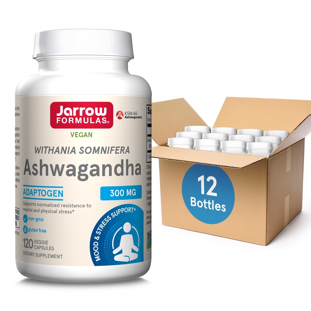 Jarrow Ingraas Ashwagandha 300 mg - 120 Veggie Kapsle - Celkové zdraví a odolnost proti únavě - Doplněk podporuje vytrvalost, svalové zotavení a kognitivní zdraví - 60 Služeb (balíček 12)