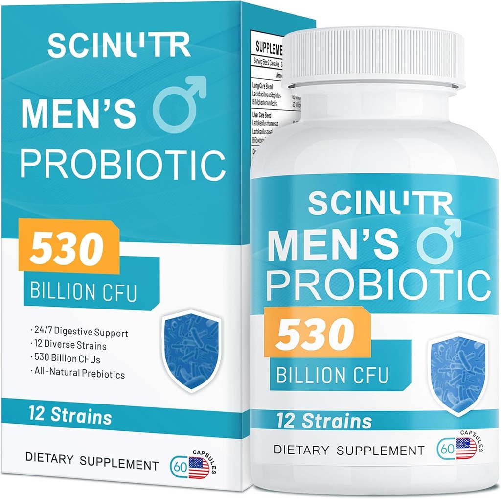 Probiotika pro muže, 530 Miliardy CFU & 12 Strany, Probiotická s turmerické brusinky & Goji, Gut zdraví pro muže, podporuje stravovací zdraví, mikrobiom, kolon, a imunitní zdraví, 30- denní zásobování