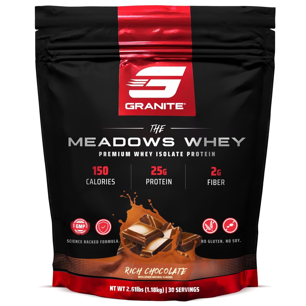 Granitové doplňky Meadows Syrovátkový protein izolát protein prášek pro lean svalů s 150 kalorií, 2g Fiber, 1g cukr (30 Služeb), Bohatá čokoláda Flavor