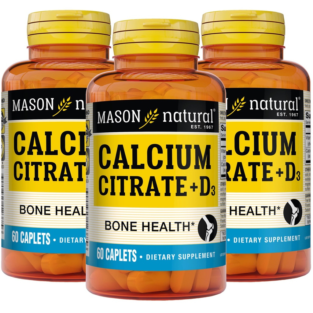 MASON NATURAL vápník Citrát Plus vitamín D3, 6 Měsíční dodávky, Posílí svalové funkce a zdraví kostí, 3 balení