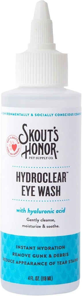 SKOUTOR Hydroclear Oční myčka s kyselinou hyaluronovou, 4oz láhev - Non-medicated, denní péče o oči pro psy a kočky