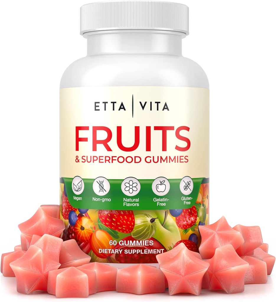 Supergruits Gummies Doplněk pro Bloating & Gut Health, 9 Supergruits Doplněk pro dospělé a děti, Collagen Booster - Imunity & Antioxidant Support, Non- GMO, Pectin- based, gluten- Free, Žádné kapsle