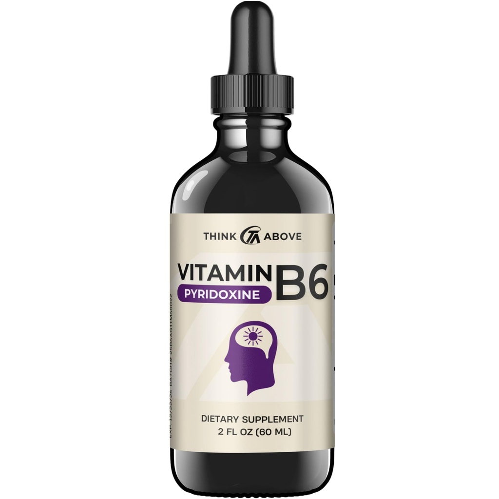 Vitamin B6 Tekuté kapky - Pyridoxin hcl - Rychlé absorbování - Podpora funkce mozku, imunitní systém, nervový systém a mood - 17 mg 1000% DV - Filler zdarma - 30 denní zásoba - (2 oz) Pro dospělé