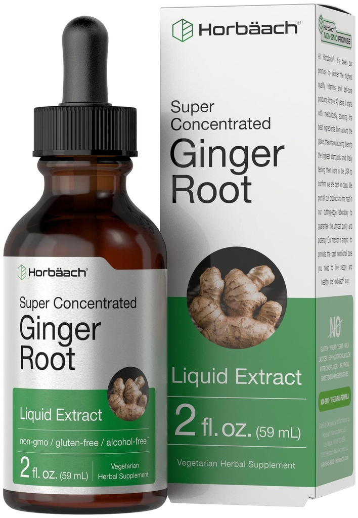 Horbäach Ginger Root Extract Liquid CLAS124; 2 oz CLAS124; Alkohol zdarma dodatek CLAS124; Super Koncentrované CLAS124; Vegetarian, Non- GMO, gluten zdarma