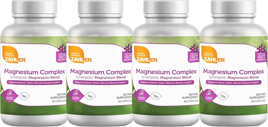 Zahler Magnesium Complex Synergistický hořčík Směs, Podporuje kosti, srdce, nerv a svalové zdraví, 240 Kapsle.