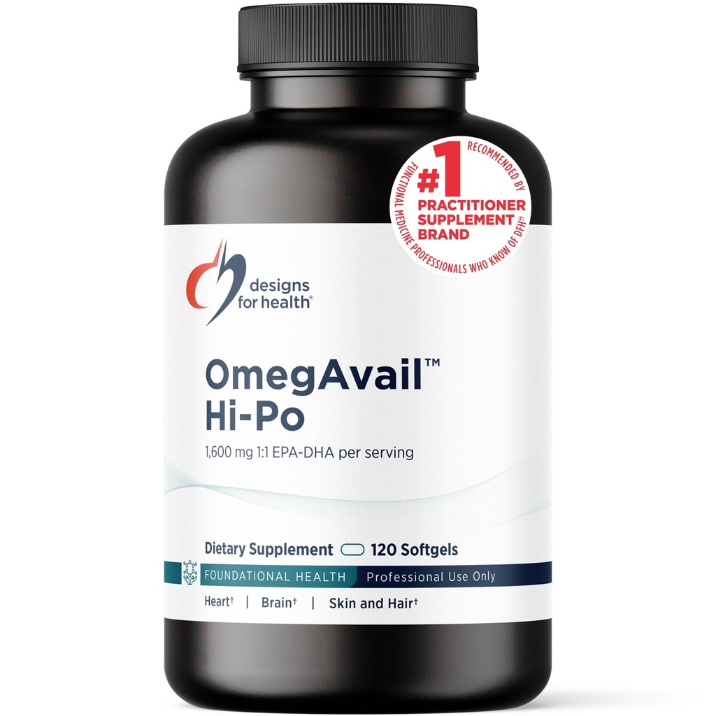 Designy pro zdraví Omegavail Hi-Po - TG (Triglycerid) Omega33 Rybí olej dodatek, 1600mg EPA / DHA per Serving with Lemon + Vitamin E to Minimize Fish Taste (120 Softgels)