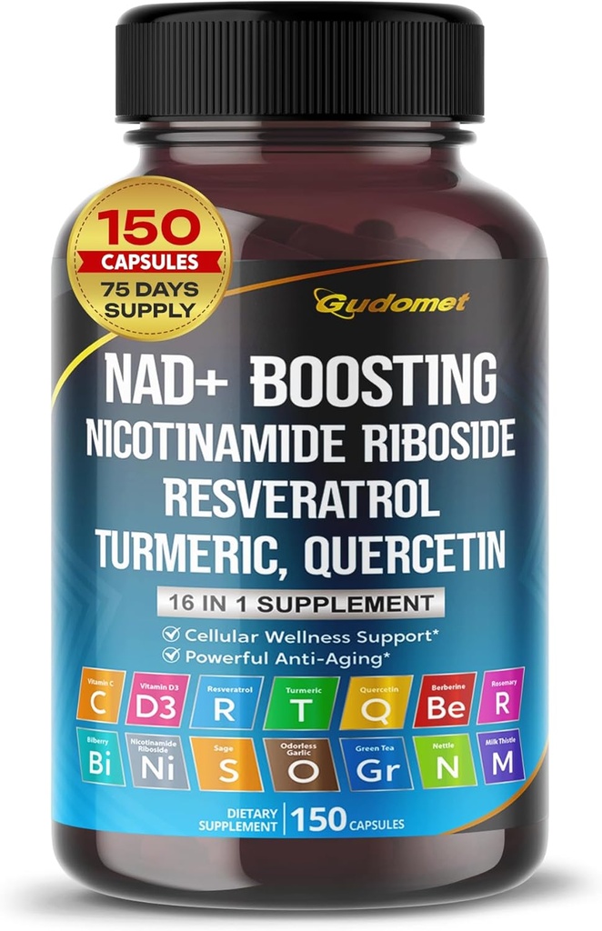 NAD + posílení Trans- Resveratrol Turmeric Quercetin Rosemary Bilberry Sage Green Tea Oregano Nettle Milk Thistle Black Pepper - 150 Capsules - Made in USA