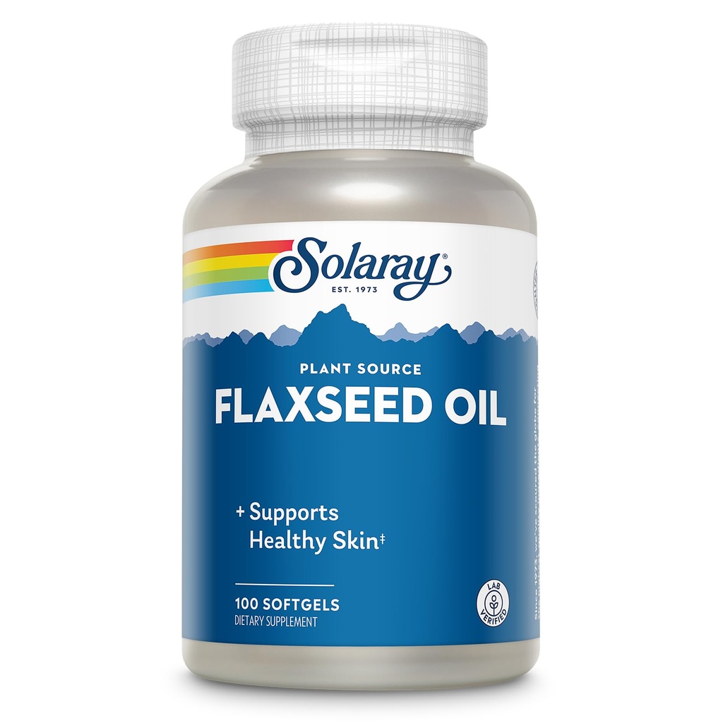 SOLARAY Flaxseed Oil 3000 mg s Omega 3 6 9, Flax Seed Softgels for Skin Health, Triple Omega dodatek, Non- GMO, gluten zdarma, Laboratoř ověřena - 60- denní záruka - 33 Služeb, 100 Softgeles