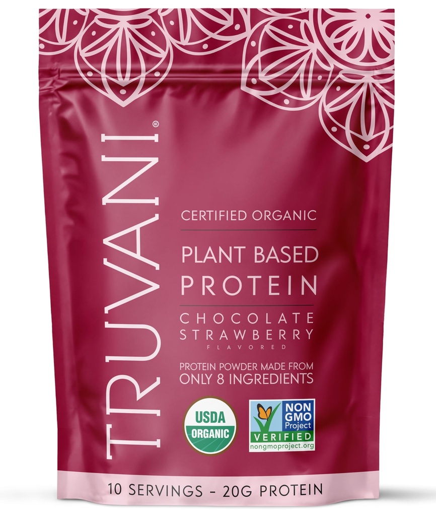 Truvani Vegan Pea Protein Powder 124; Čokoláda Jahodová 124; 20g Bílkovina na bázi organických rostlin 124; 10 Služeb 124; Keto Dusík 124; Gluten & mléčné výrobky zdarma 124; Nízká sacharidy 124; Bez přidaného cukru