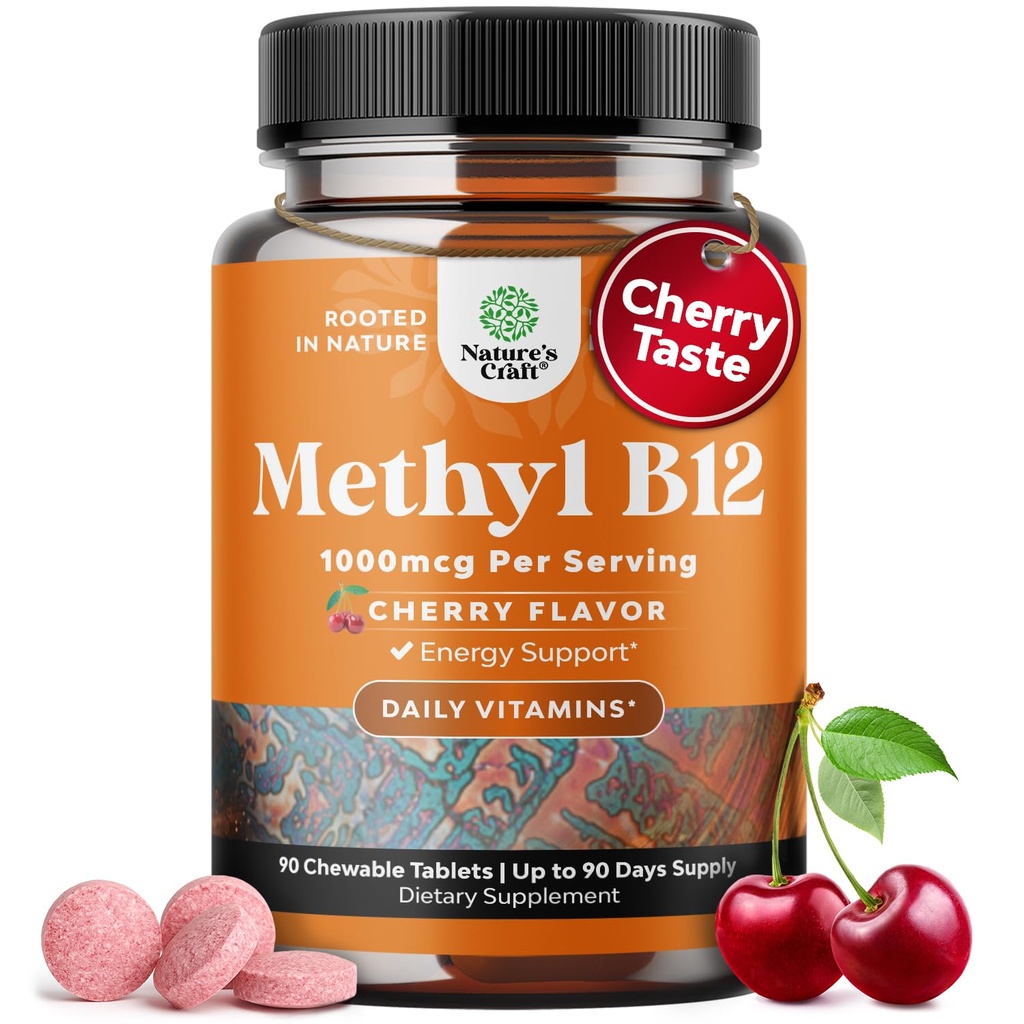 Žvýkací vitamin B12 1000 mcg - Methylovaný B12 Vegan vitamin pro podporu mozku přírodní energie - Kostní zdraví péče o oči a nákyp s vlasovou pokožkou a hřebíky halové vitamíny