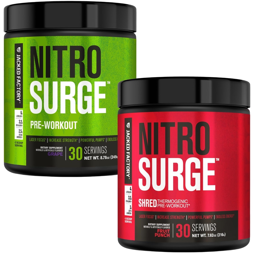 Jacked Factory Nitrofresh Pre- Cvičení v Grape & Fruit Punch Nitrofresh Shred Thermogenní Pre- Cvičení pro muže a ženy
