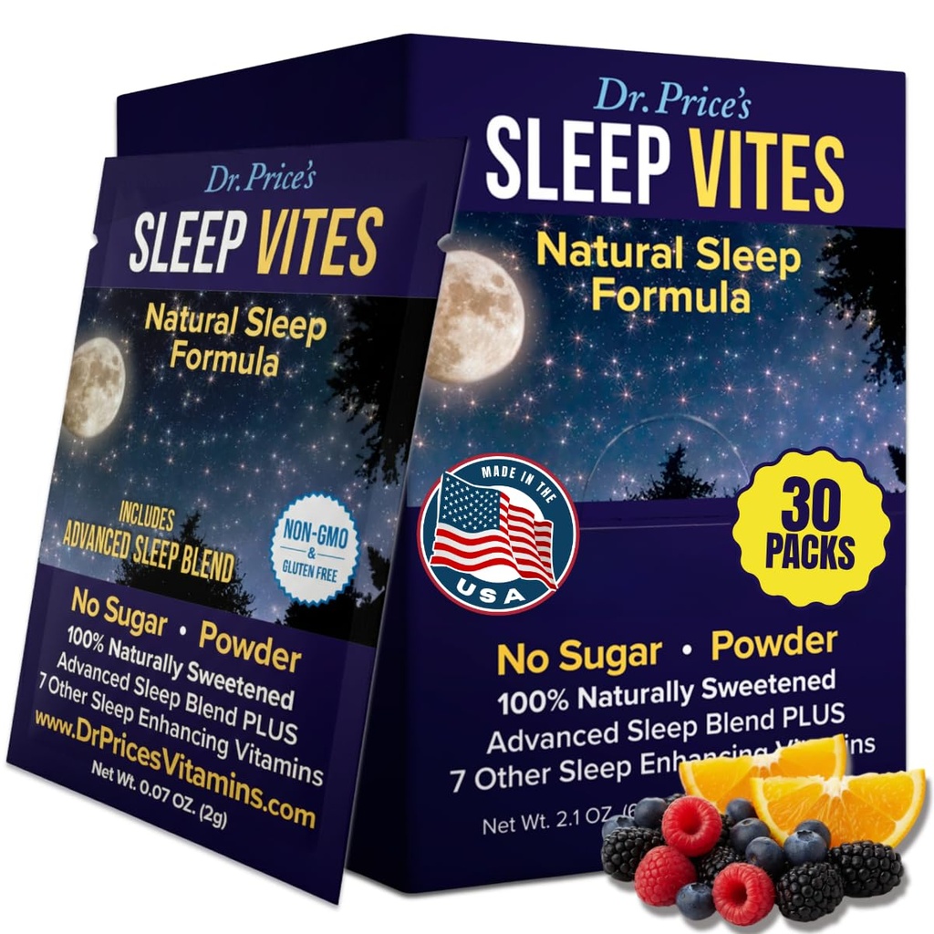 Vitamíny Dr. Price 's Natural Sleep Aid - Spánkový doplněk - Melatonin pro spánek - 30 Packets - Spánkové pomůcky Dospělí, Tryptofan, Calming Magnesium Powder, Non Drowsy Sleep Support