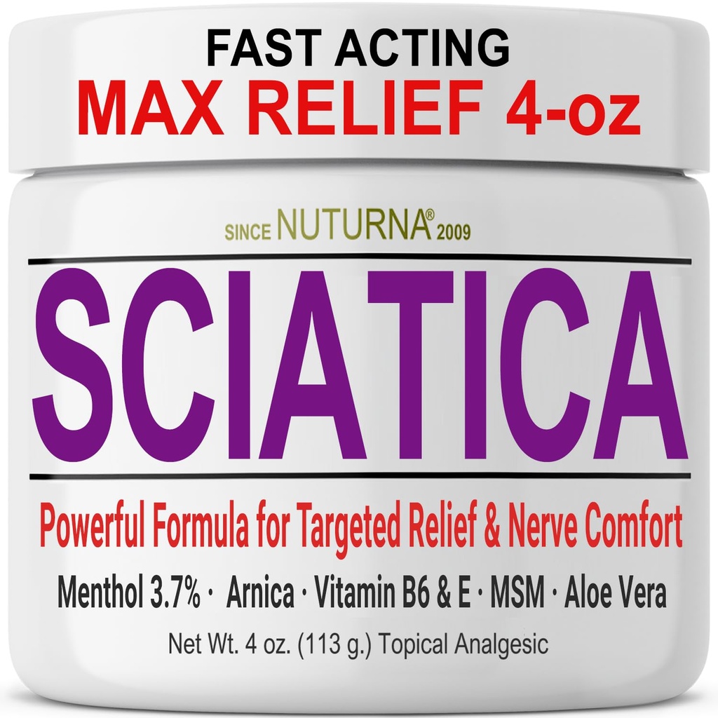 Sciatica Nerve Cream - Maximální síla Comfort Cream for Feet, Hands, Nohs, Toes, Back - Natural Ultra Strength Arnica, MSM, Menthol, Soothing Comfort, Large 4 Oz
