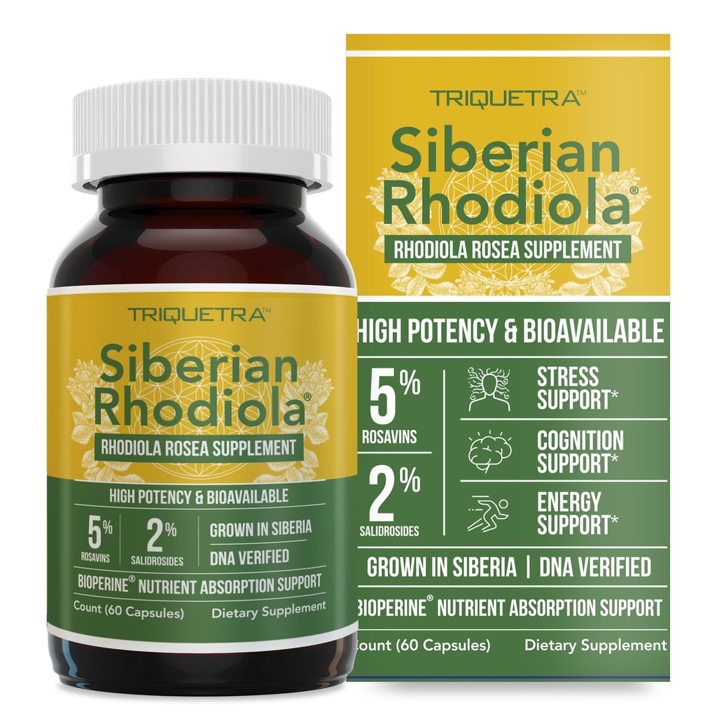 Max Strength Sibirian Rhoddiola ®: Rhoddiola Rosea 5% Rosavins, 2% Salidroside & BioPerine ® pro zvýšení absorpce - Pomáhá podporovat stres, energie a zaměření * - Pěstované na Sibiři, DNA ověřené (60 Kapsle)