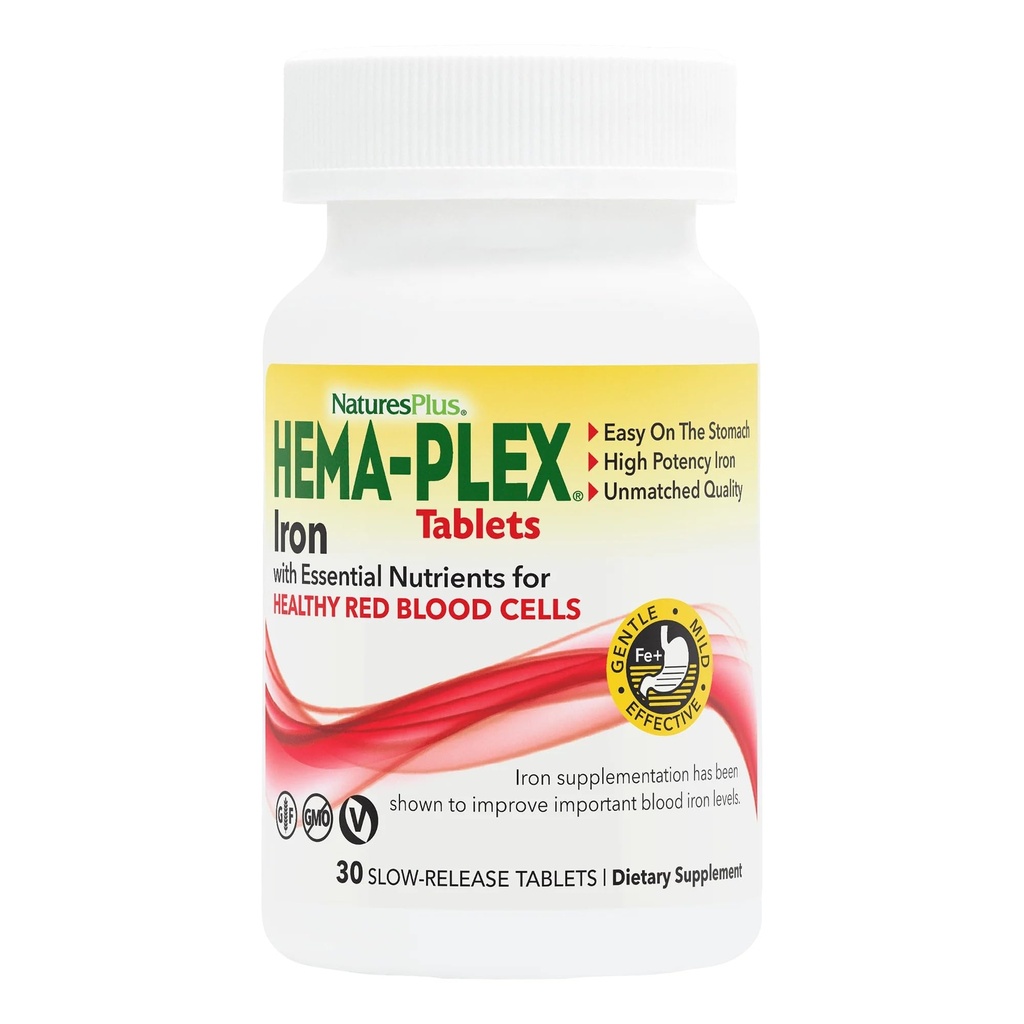 NaturesPlus Hema- Plex Iron - 30 Slow-Release Tablet - 85 mg Chelated Iron - Total Blood Health - with Vitamin C & Bioflavonoids - Non GMO, Vegetarian & gluten Free - 30 Služeb