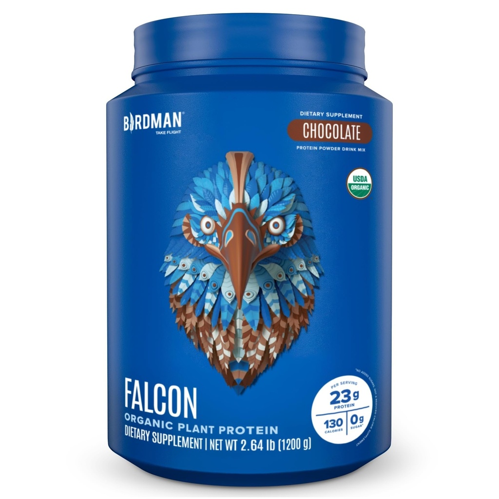 BIRDMAN Falcon Vegan Protein Powder Organic, Stevia & Sugar Free, Plant Based Protein, Low Carb, Dairy Free, Keto, Non Whey Protein, Probiotic, Pea Protein Febru124; Chocolate Flavor - 37 Služeb - 2.64lb