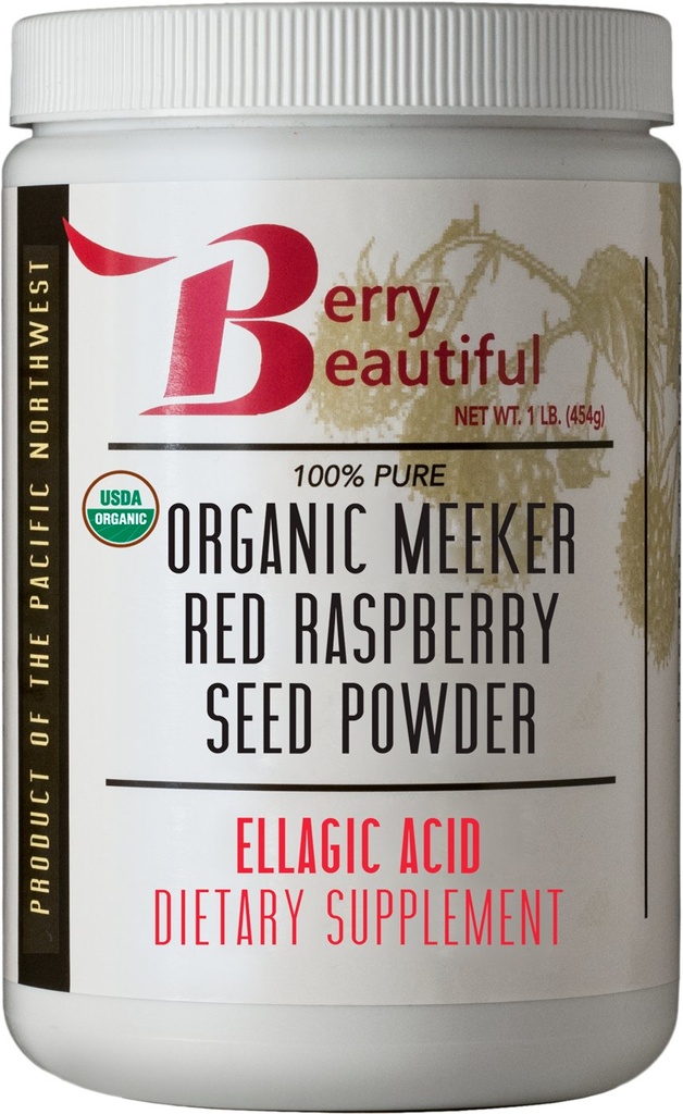 Berry Beautiful Organic Meeker Red Raspberry Seed Powder (Ellagic Acid, Fiber) - 1 LB (454g) - Cold-Pressed from US- Grown Raspberry