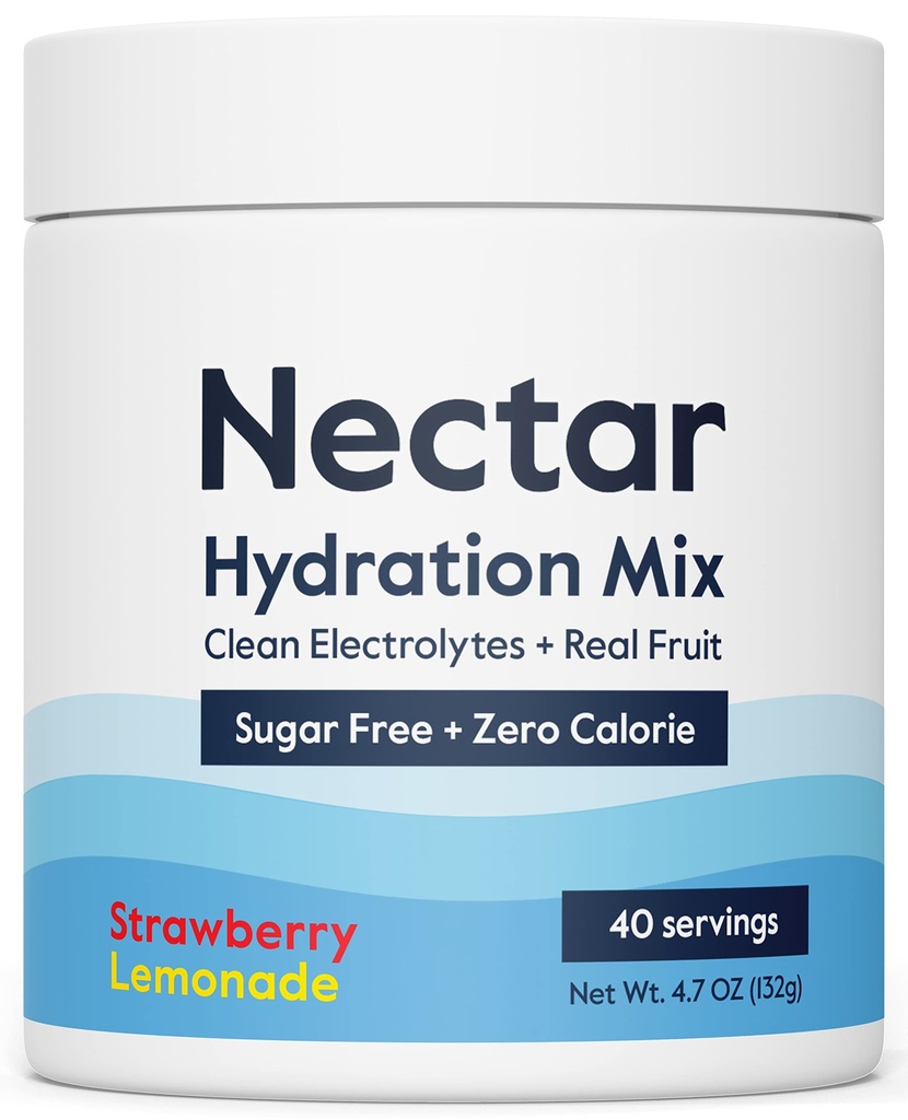 Nektar Sugar Free Electrolytes Powder - Organic Fruit No Sugar or Calories - Hydration Powder for Dehydratation Relief and Rehydratation - Keto and Paleo (Strawberry Lemonade 40 Serving Tub)