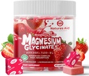Glycinát hořečnatý měkké Chews, Strawberry Flavor. Žvýkací cukr bez hořčíku Žvýkačky s magnesium- glycinátem, vitamin D, B6, a CoQ10 pro klidnou podporu a spánek pro dospělé, 60 dní dodávky