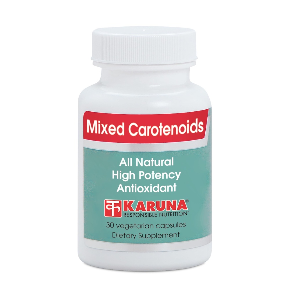 Karuna Smíšené karotenoidy CLAS124; 30 Vegetariánských kapslí CLAS124; Alfa- a beta- karoteny, Lutein 5mg, lykopen 2.5mg, zeaxanthin 246mcg, a kryptoxanthin 8mcg CLAS124; Komplexní antioxidační vzorec