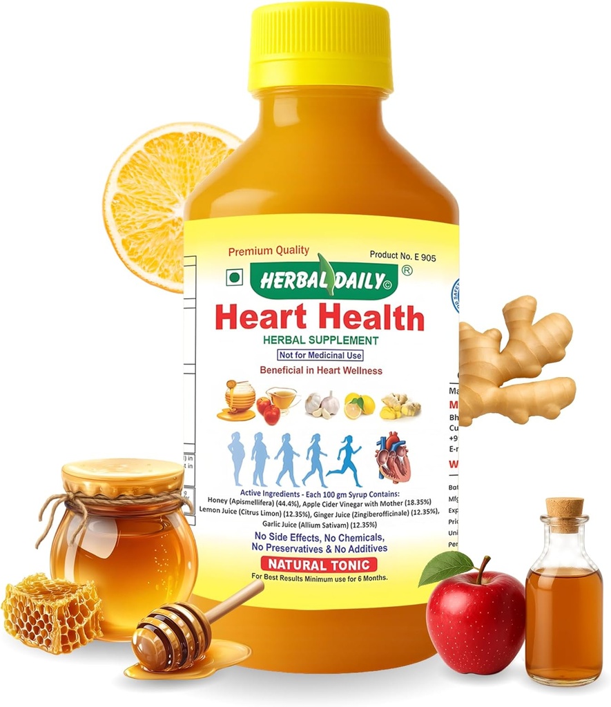 Srdeční zdraví 400 ml Dietní dodatek - Podporuje srdce Wellness a snižuje cholesterol - jablečný ocet (ACV), česnekový džus, zázvor, citrón, a med - 1 láhev