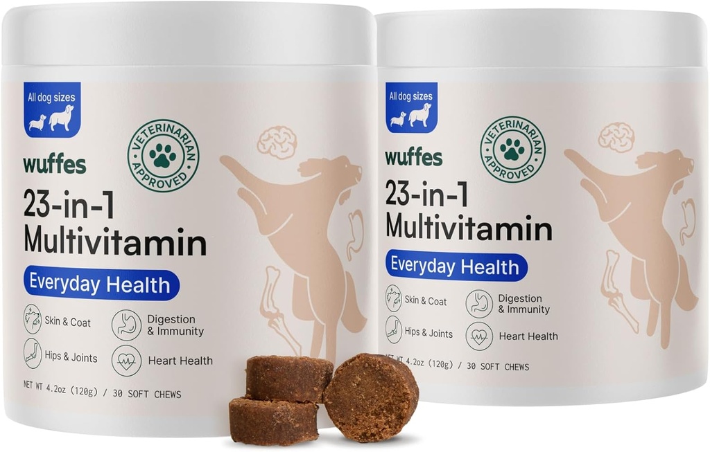 Wuffes 23- in-1 Žvýkací pes Multivitamin & doplňky Bundle - Pes Multivitamin pro malé a velké plemeno - 2 balení - 60 Počet