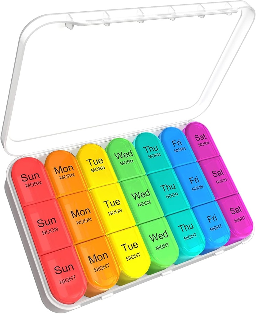 Asprink 3 krát denně Pořadatel pilulek, 7 Day Medicine Organizátor, Velký Pouzdro, Bílé, 21 Compartments
