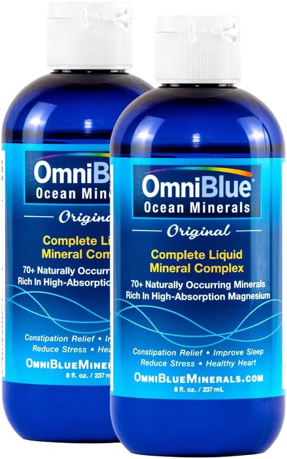 Minerály OmniBlue Ocean - 70 + stopové minerály a kapalná hořčík - draslík, chlorid sodný - Přírodní podpora spánku, stravovací, regulační, hydratační a elektrolytové rovnováhy (2- Pack 8oz)