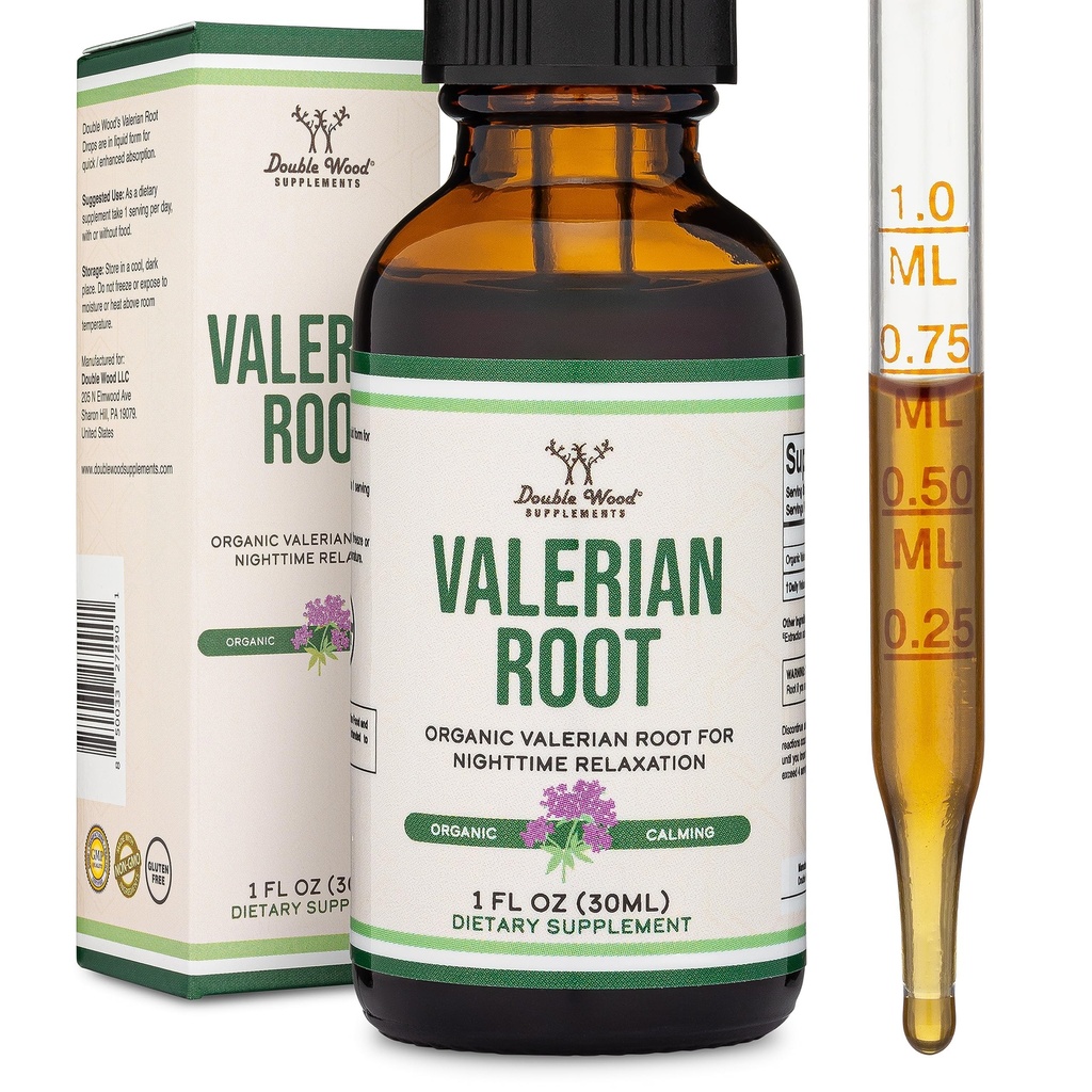 Valerian Root Drops for Sleep - Organic Valerian Root Tincture Extract 168mg - 1 FL OZ, 30 Servings (Lepší absorbované než Kapsle, Enhances Valerian Root Tea) pro relaxaci a klid dvojitým dřevem