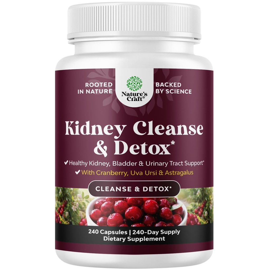 Advanced Ledviny Supplement - Ledviny Cleanse Detox & Opravy Cranberry Extract Kapsle s Uva Ursi, StringNettle & Astragalus pro zdraví ledvin - Močové Tract Health - 240 Caps