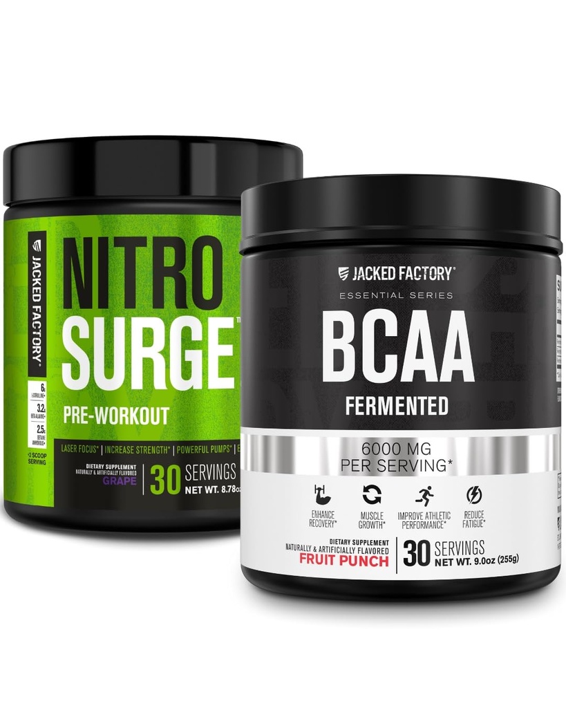 Jacked Factory Nitrofresh Pre- cvičení v Grape & BCAA v ovocném punči pro budování a obnovu svalů