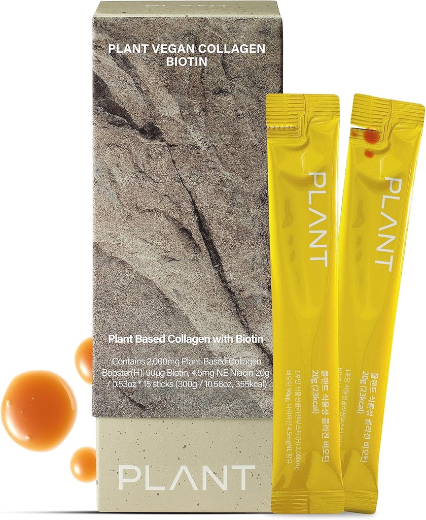 Vegan kolagen s biotin (15 Sticks) - Plant- based Collagen Supplement Liquid, Low- molekulární kolagen Peptidy. Korejská péče o pleť. Citronová příchuť.