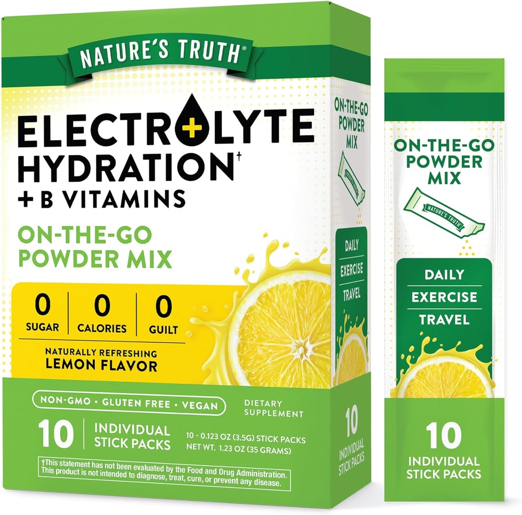 Nature 's Truth Electrolyte Powder Packets 124; 10 Balení 124; Cukr zdarma 124; Vegan, Non- GMO & gluten zdarma nápoj Mix