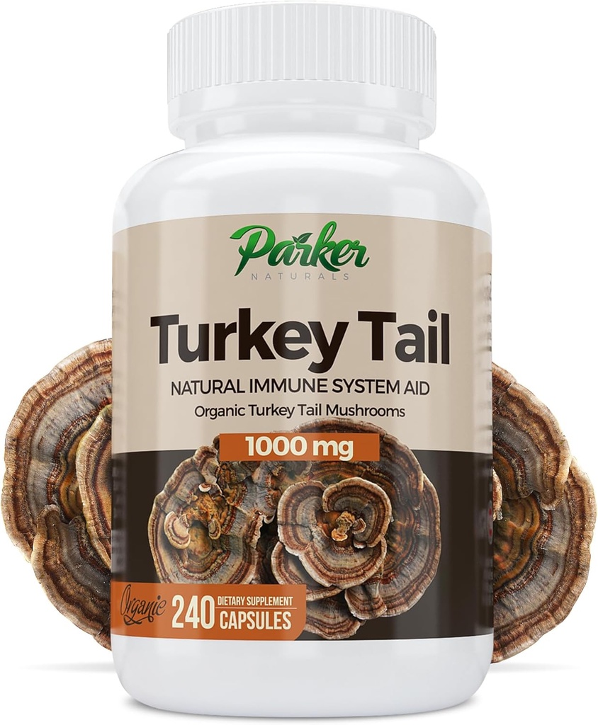 Parker Naturals Turecko Tail Houbové kapsle - Organické Houbové doplňky pro podporu imunitního systému Zdraví - 1000 mg Premium Houbové doplňky - 240 Kapsle