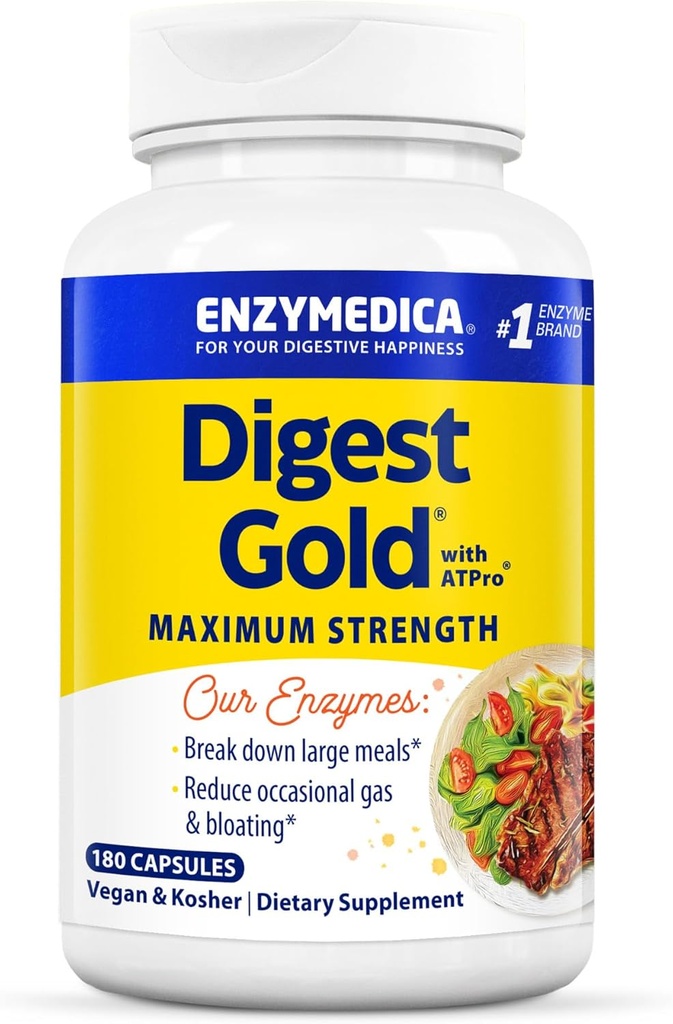 Enzymedica Digest Gold + ATPro, Maximální potravní podpora, 180 Kapsle