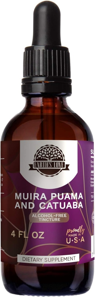 Pozemská láska - Muira Puama a Catuaba Alcohol- Free Bylinný extrakt tinktura, Super- Koncentrované (Ptychoptetalum Olacoides a Trichilia catigua, Erythroxylum vakcinaciniifolium) Sušené Byliny (4 Fl Oz)
